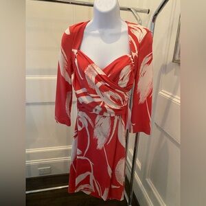 BCBGMaxAzria Red and Cream Midi Dress